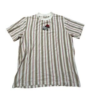 VSTR Premium Striped Shirt Men’s M Skeleton Hand Rose Embroidery Retro